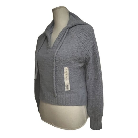 SO Womens Blue Pullover Crop V-Neck Hoodie Chunky Sweater Small Stretch New - Picture 3 of 9